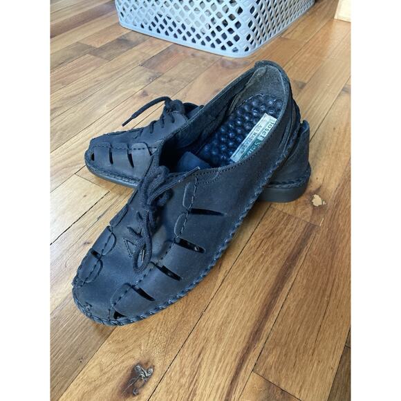 Josef Seibel Shoes - Josef Seibel Air Massage Womens 40 Black Leather Fisherman Lace-Up Sandal Grunge